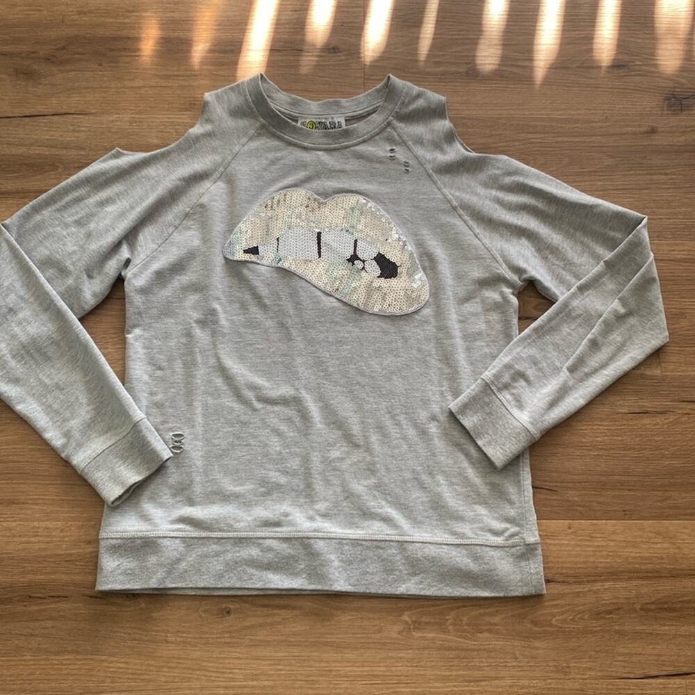 Sojara vintage reworked biting lip sequin ripped sweatshirt sz M